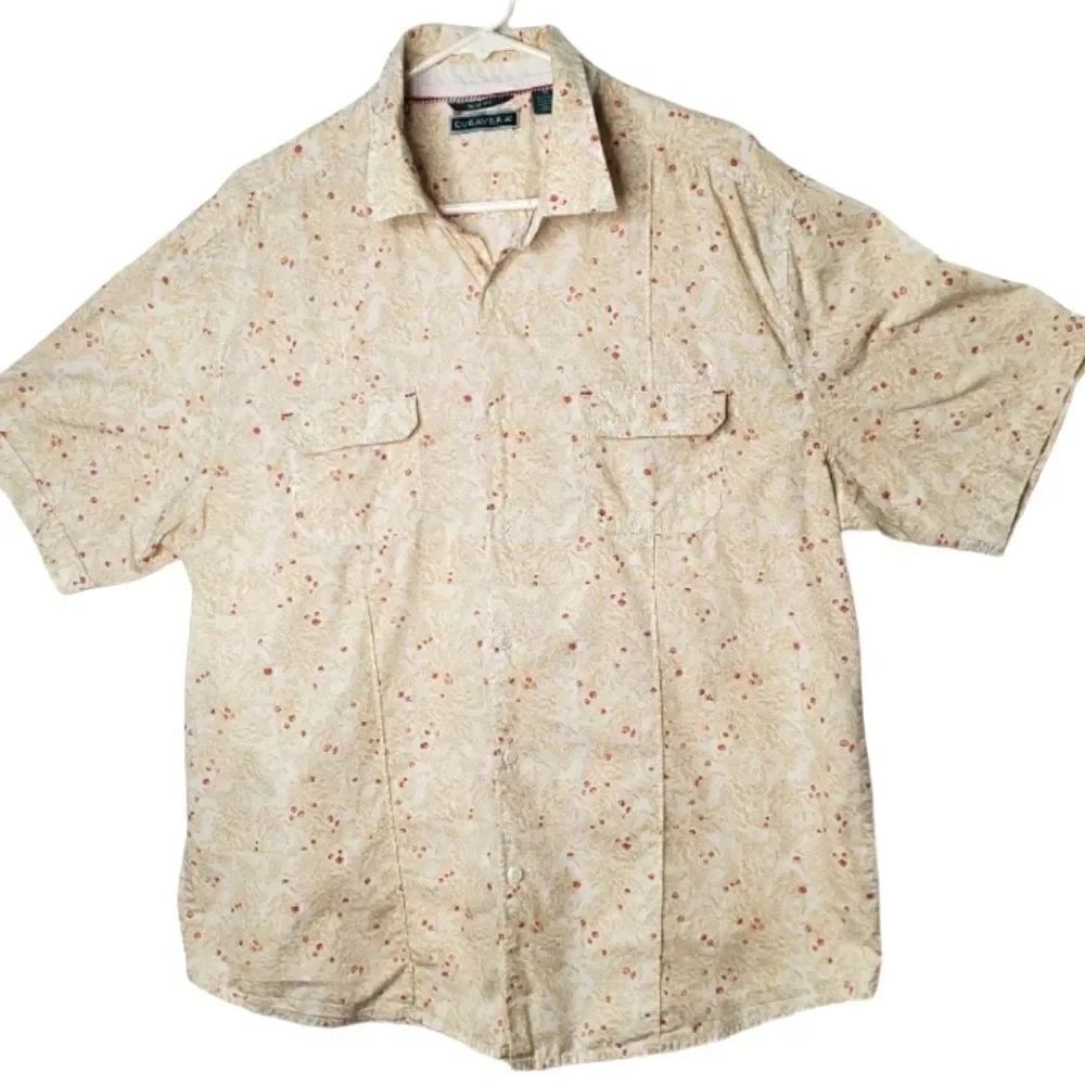 Cubavera Slim Fit Button Down Floral Blouse 100% Cotton Size XL